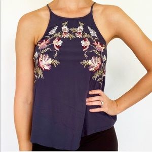 American Eagle blue embroidered floral tank size small